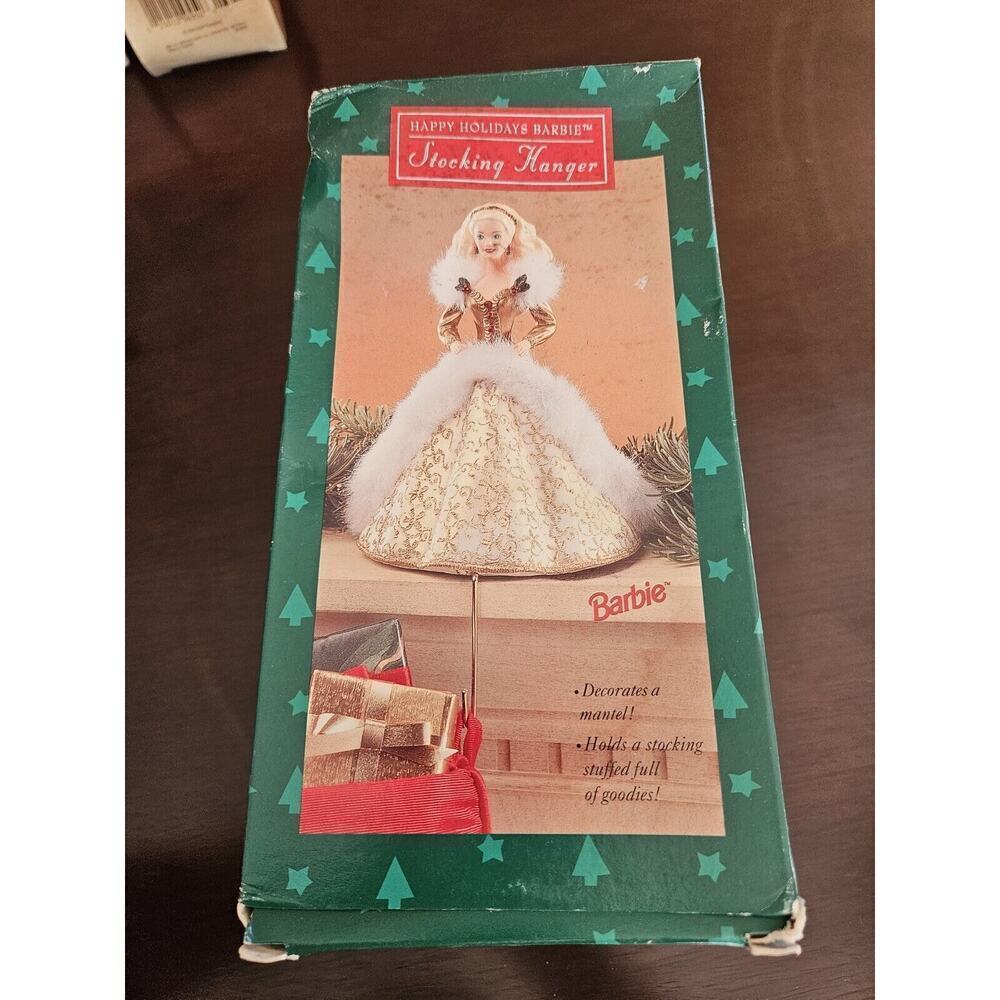 Vintage 1995 Hallmark Happy Holidays Barbie Stocking Hanger Original Box